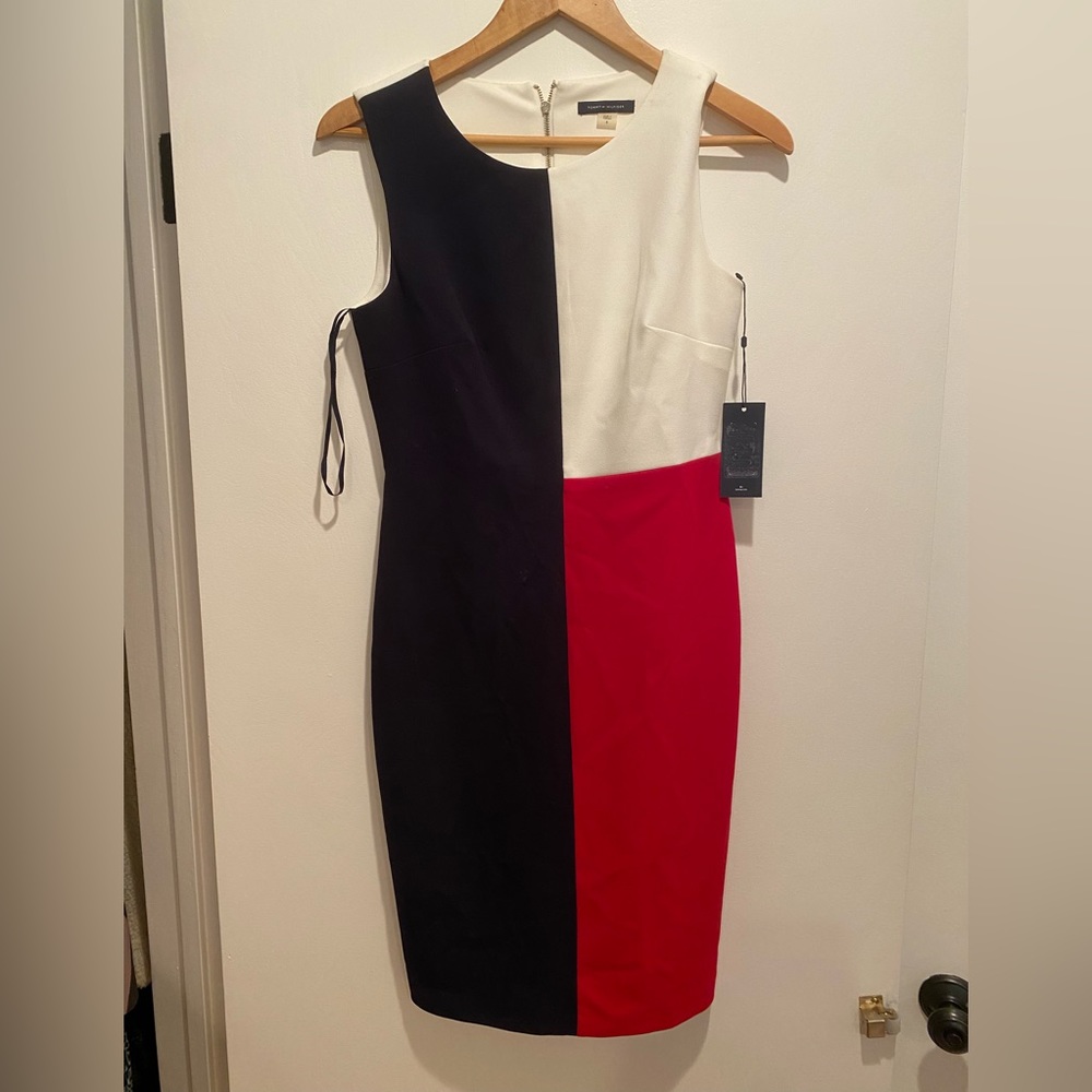 TOMMY HILFIGER RED WHITE AND NAVY  COLOR BLOCK DRESS SIZE 6